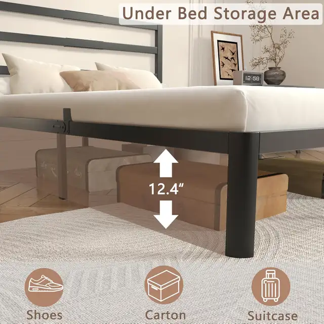 14 Inch Twin Bed Frame with Headboard, Black Metal Twin Size Bed in Beds & Mattresses in Longueuil / South Shore - Image 6