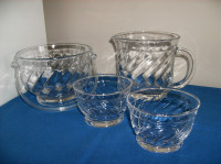 NEW 4 Pc. Glass Ice Bucket, Pitcher + 2 Glasses – Compact Size