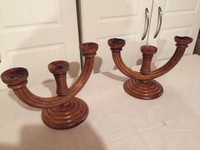 2 VERY OLD 3 SITTING CANDLE HOLDER IN WOOD (GERMANY)