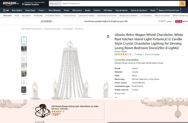 (NEW) Retro Wagon Wheel Crystal Chandelier 29” White (8x E12) in Indoor Lighting & Fans in City of Toronto - Image 6