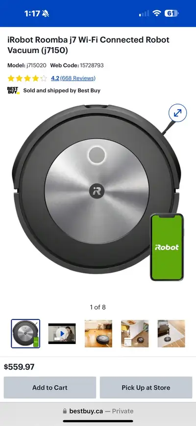iRobot Roomba j7 Wi-Fi Connected Robot Vacuum (j7150), View more