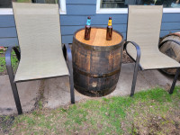 Whiskey barrel patio chair side table