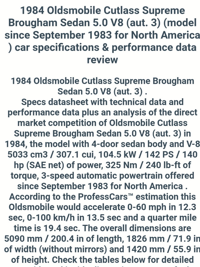 1984 Oldsmobile Cutlass Supreme Brougham Sedan 5.0 V8 aut. in Classic Cars in Edmonton