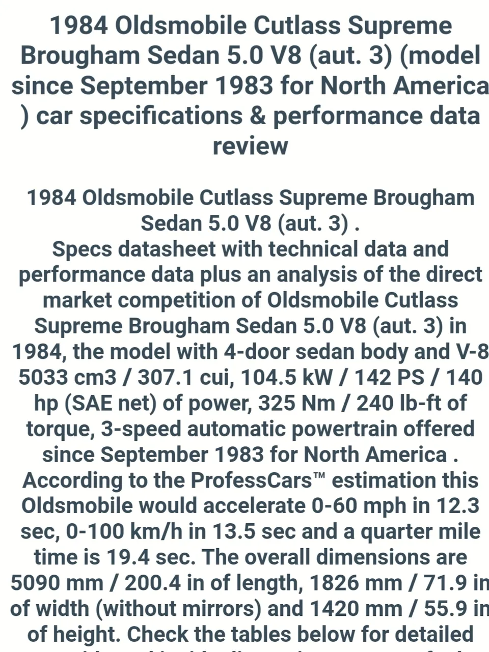 1984 Oldsmobile Cutlass Supreme Brougham Sedan 5.0 V8 aut.
