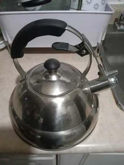 Eye Catching Big Tramontina 2 Quart Whistling Tea Kettle 18/10 Stainless Steel