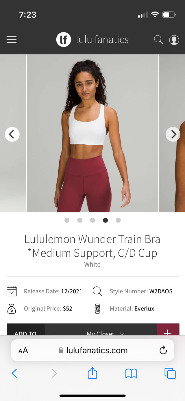 NWT Lululemon Wunder Train Bra size 4 white W2DAOS in Women's - Tops & Outerwear in Napanee