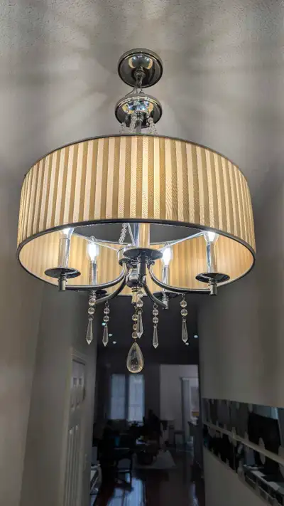 Used Chandelier in perfect working condition, doesn't come with bulbs. 21" x 21" in size