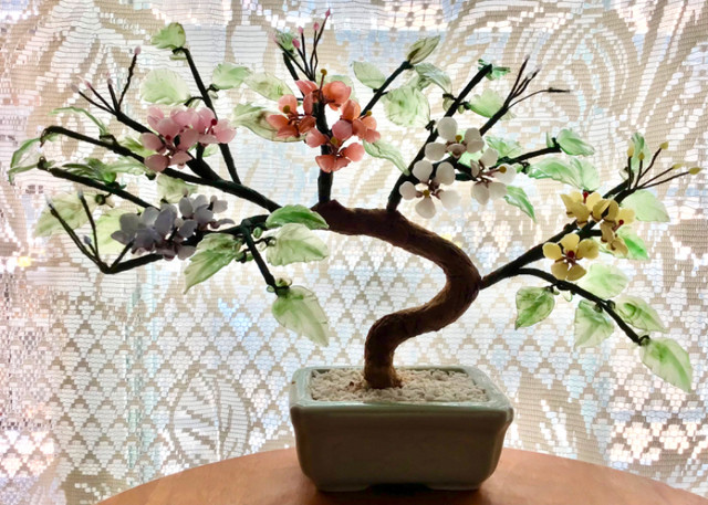 Vintage Chinese porcelain pot and glass bonsai tree flower 中国汝瓷 dans Art et objets de collection  à Ville de Montréal - Image 2