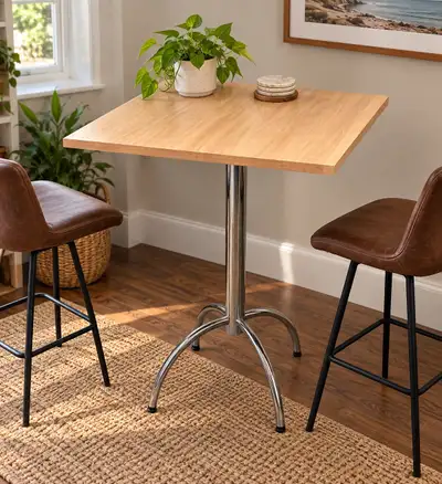 Bar Height Pub Table / Café Table – Chrome Pedestal Base, View more