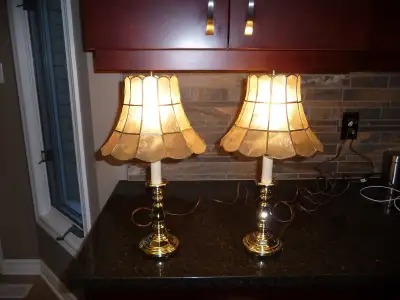 Capiz shell lamp shade and lamps - vintage, View more