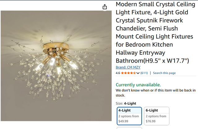 New Modern Small Crystal Ceiling Light Fixture, 4-Light in Indoor Lighting & Fans in Markham / York Region - Image 2