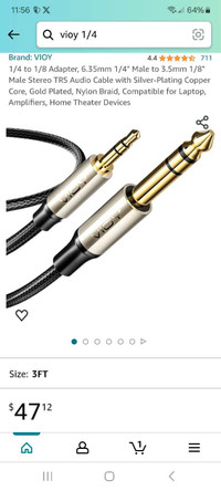 VIOY 1/4" (6.35mm) to 1/8" (3.5mm) Male Stereo TRS Audio cable