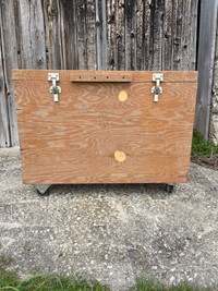 Storage wooden box on wheels with latches 