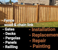 Fencing (Wood & Chain Link) Gates، Decks، Pergolas، Railling 