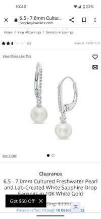 Cultured Freshwater Pearl and White Sapphire earrings