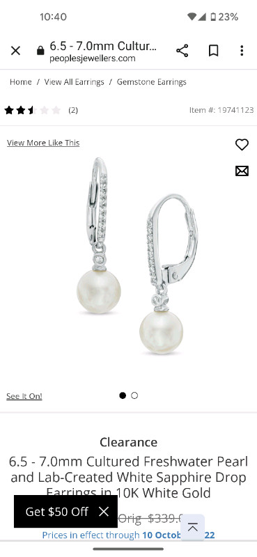 Cultured Freshwater Pearl and White Sapphire earrings in Jewellery & Watches in City of Toronto