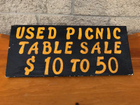 VINTAGE WOOD PAINTED SIGN 20" X 9" PICNIC TABLE SALE