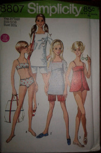 Simplicity 8807 Junior Teen Swim Suit, Top and Shorts -from 1968