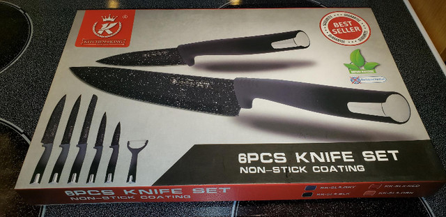 Kitchen King 6Pcs Knife Set Non-Stick Coating NEW Black in Kitchen & Dining Wares in Winnipeg