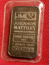 Classic 1 oz Johnson Matthey 999 Fine Silver Minted Bar / Sealed