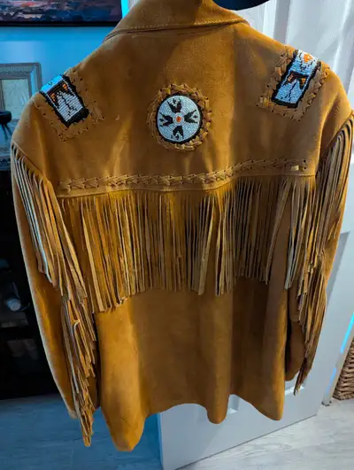 Brown Suede Jacket - Aboriginal Style - beaded & fringes, View more