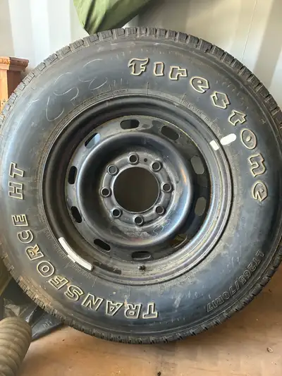 I am selling a used Firestone Transforce HT tire, size LT265/70R17, mounted on a black steel rim.$10...