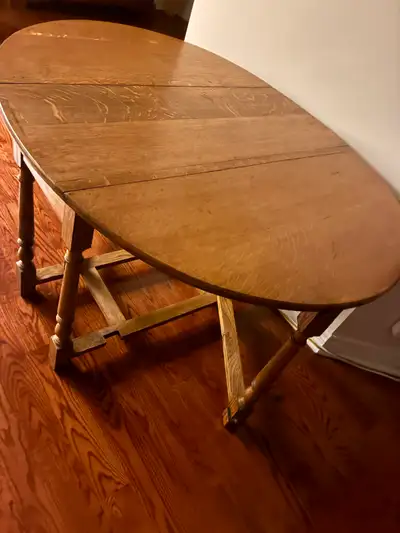 QUARTER SAWN OAK Spool Gate Leg Drop Leaf Table & FREE Headboard, View more