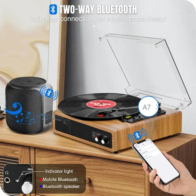 FYDEE Bluetooth Turntable with Built-in Speakers, 3-Speed Vinyl in General Electronics in Mississauga / Peel Region - Image 10