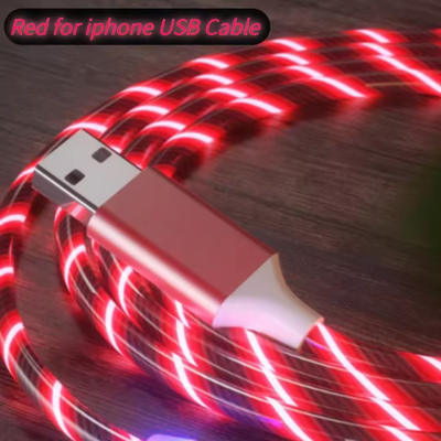 RED Glowing LED 2.4A USB Fast Charging iPhone Lightening Cable, View more