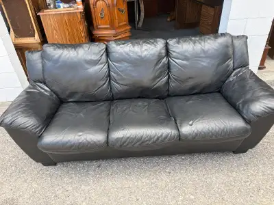 Free delivery used Black Leather 3-Seater Sofa, View more
