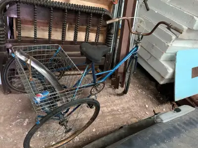 Antique Three wheel trike with basket