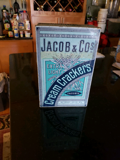 Jacob & cos Cream cracker metal tin 6.5 inch x 10 inch. $15. From smoke free pet free home.