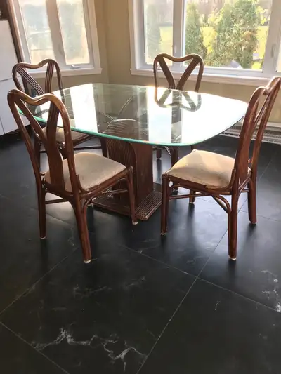 set de cuisine en rotin solide avec table en vitre, View more