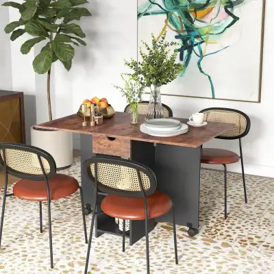 HOMCOM Folding Dining Table with Drawer and Shelves, View more