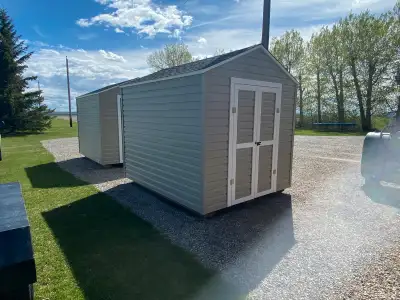 Regular style garden shed for sale. Vinyl siding and asphalt shingles with rhino liner. 4x6 treated...