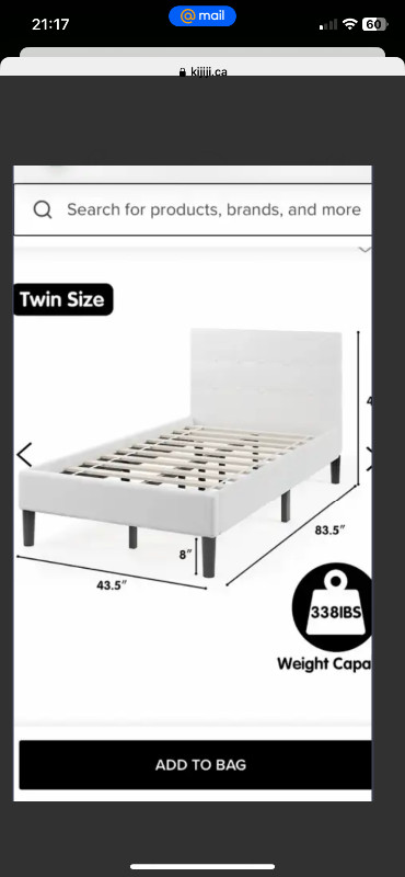 Twin upholstered bed. Brand new in a box in Beds & Mattresses in St. Albert - Image 2