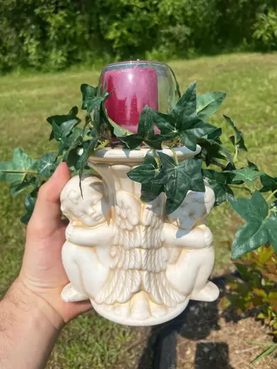 Porcelain Angel Candle Holder with fake Ivy, View more