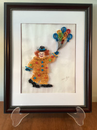 3D Framed Clown with Balloons Multimedia Quilling Wall Art