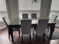 Solid Dining table with glass top + 6 chairs