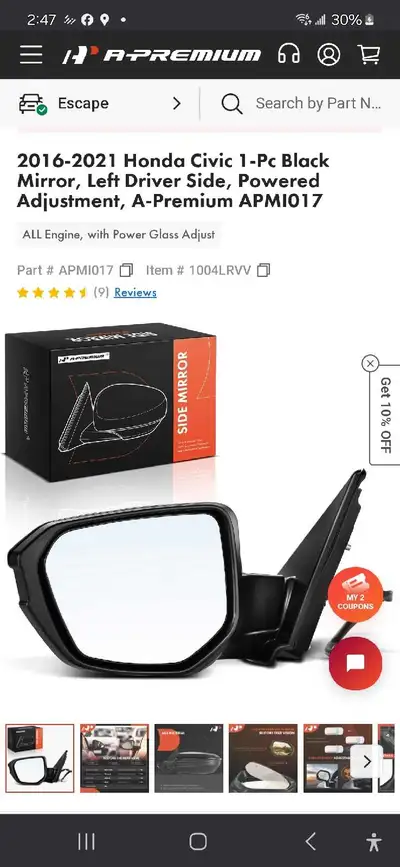 Honda civic driver side mirror , View more