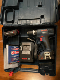 Bosch drill + 2 lithium batteries, charger, and case