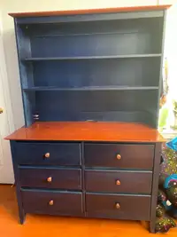 Youth bedroom dresser with hutch and nightstand