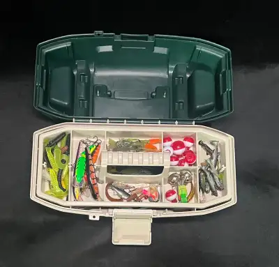 Great Starter Kit/Backup Box Tackle box shows cosmetic wear but works fine; the gear inside is a mix...