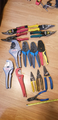 Pipe cutters , stakon/ coax crimpers,  wire strippers