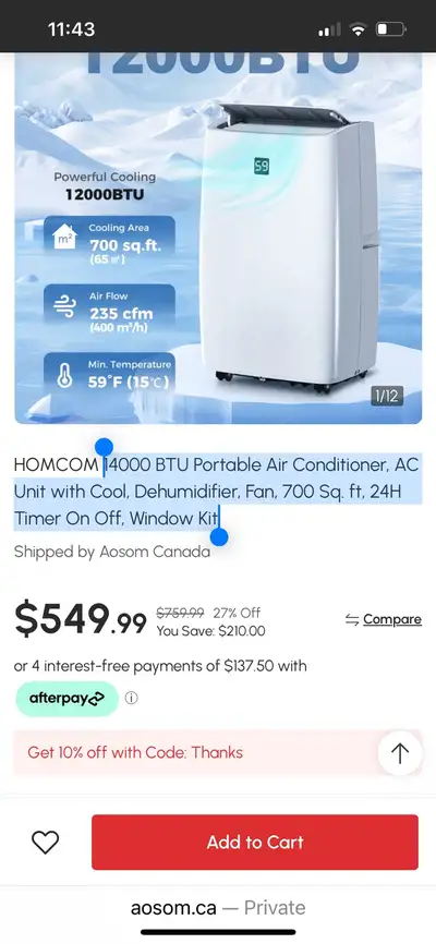 14000 BTU Portable Air Conditioner, AC Unit with Cool, Dehumidif, View more
