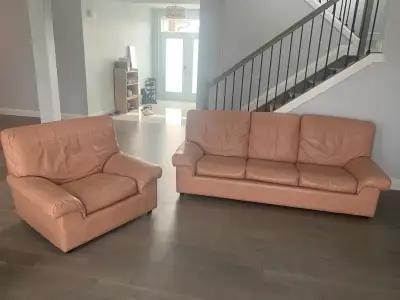 Pink leather sofa set 3+1, View more