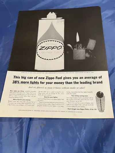 1963 Zippo Lighter Fluid Original Ad Size: 10-1/4" X 13-1/2"