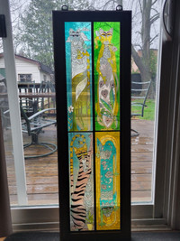 Beautiful painted stained glass in wood frame