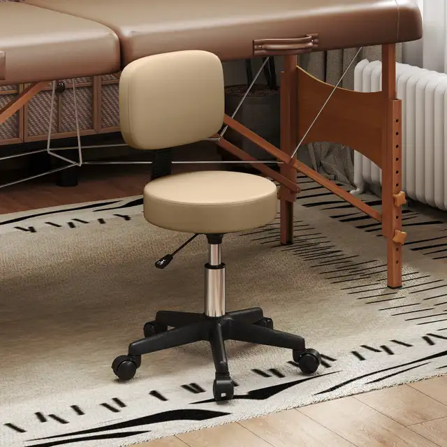 PU Leather Adjustable Rolling Stool, Round Swivel Drafting Stool in Chairs & Recliners in Markham / York Region - Image 9