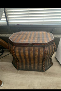 Wicker chest from Bombay. 22”x 15” x  17”high.